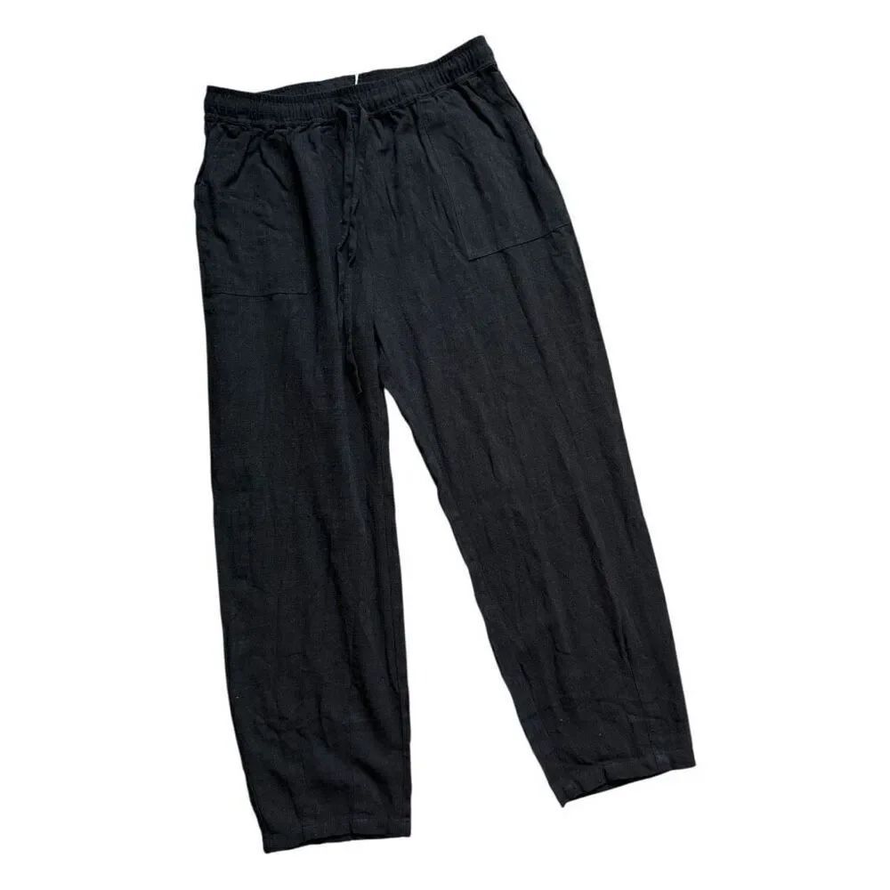 NWT Womens Meomua Navy Blue Linen Drawstring Casual Cropped Capri Pants - Sz S - Picture 3 of 4
